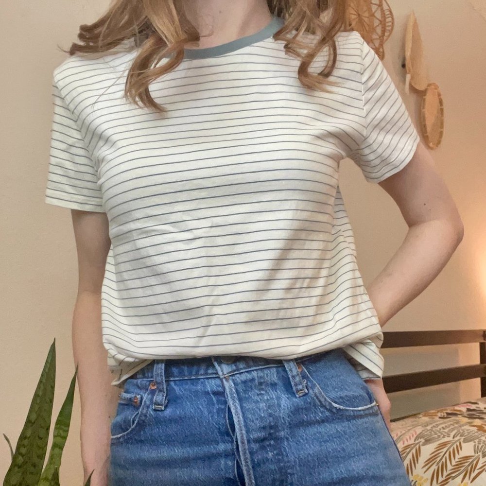 Everlane Organic Cotton Box-Cut Tee Blue & White Stripe